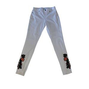White Skinny Pants With Floral Embroidery Utopia M Cotton/Polyester/Spandex Blen